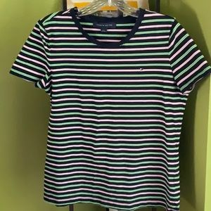 💖Tommy Hilfiger navy crew,pink & green stripe crew, short sleeves